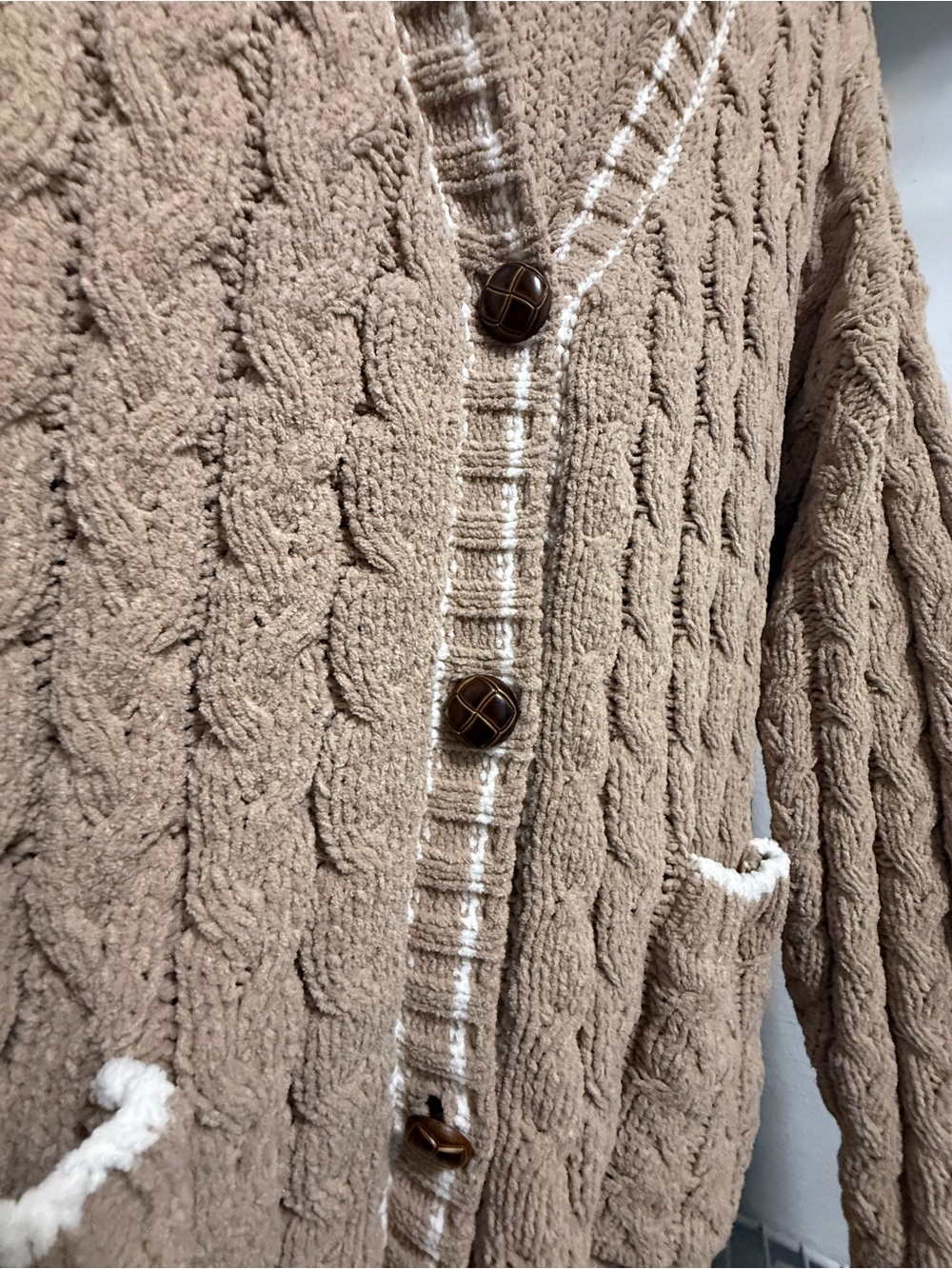 Altar’d State Cozy Cable Knit V-Neck Cardigan Sweater - Beige - Picture 4 of 5